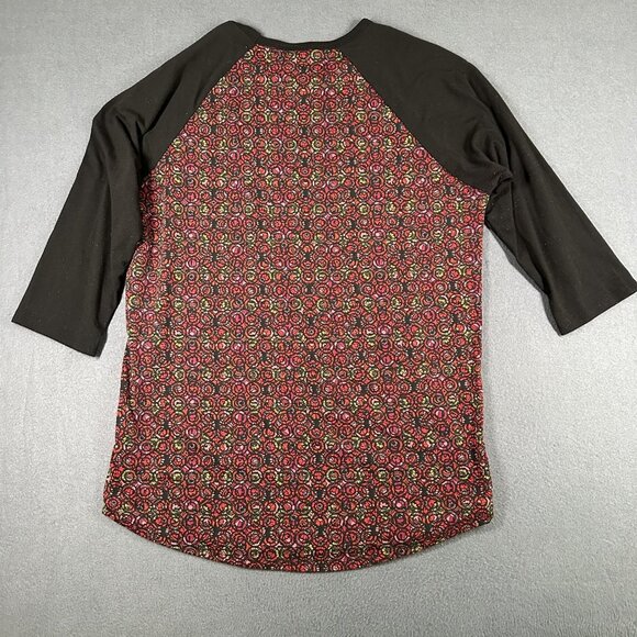 LuLaRoe Randy Shirt Womens Lrg Black Red Raglan Floral Baseball Tee Stretch Top - Picture 7 of 7